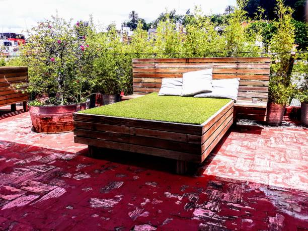 istock Rooftop  garden sitting area 1391836671