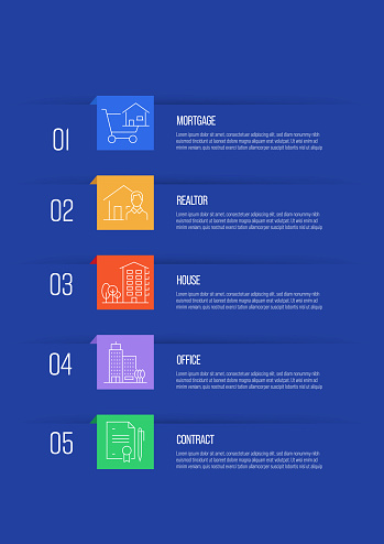 Real Estate Concept Vector Line Infographic Design with Icons. 5 Options or Steps for Presentation, Banner, Workflow Layout, Flow Chart etc.
