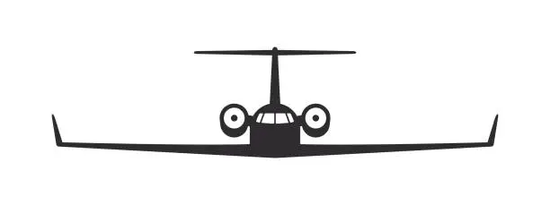 Vector illustration of Airplane. Private jet. Airplane silhouette front view. Flight transport symbol. Vector image
