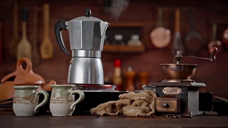 Process of making coffee in a geyser coffee maker.