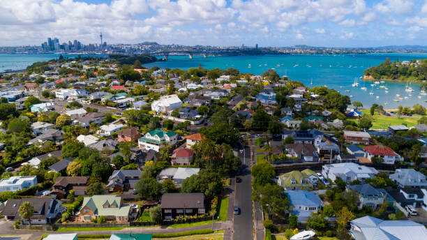 Aerial view of a suburb in Auckland, New Zealand Aerial view of a suburb in Auckland, New Zealand auckland stock pictures, royalty-free photos & images