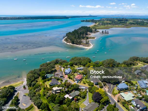 Aerial View Of A Suburb In New Zealand Stock Photo - Download Image Now - New Zealand, Coromandel Peninsula, Real Estate