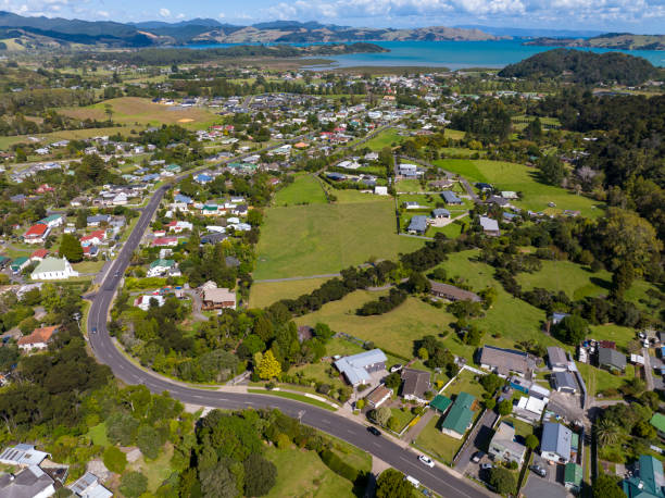 Aerial view of a suburb in New Zealand Aerial view of a suburb in New Zealand coromandel peninsula stock pictures, royalty-free photos & images