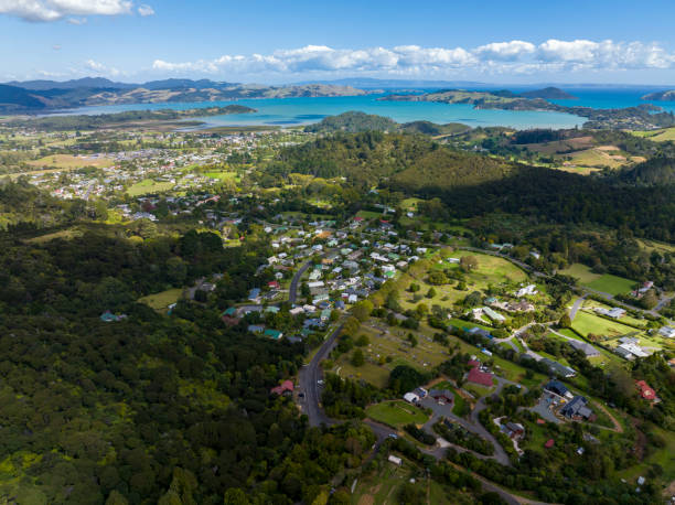 Aerial view of a suburb in New Zealand Aerial view of a suburb in New Zealand coromandel peninsula stock pictures, royalty-free photos & images