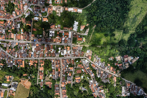Drone view of a small town neighborhood in Brazil (Valença, RJ)