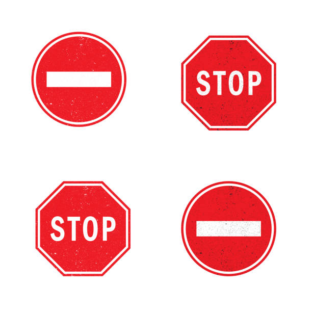 istock Set of stop signs with grunge texture. Vector illustration. 1391862394
