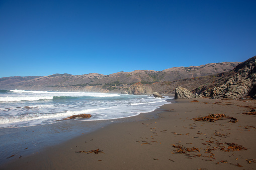 Beach at cove of original Ragged Point at Big Sur on the Central Coast of California United States