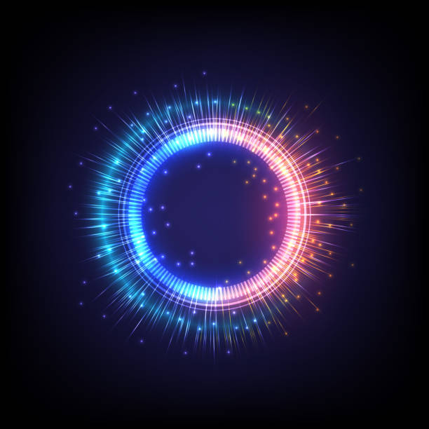 istock Technology glowing HUD circle. Light , ray and sparking ring. Colorful tunnel. Bright border. Magic portal. Luminous electron and glint swirling. Fireworks model 1391869271