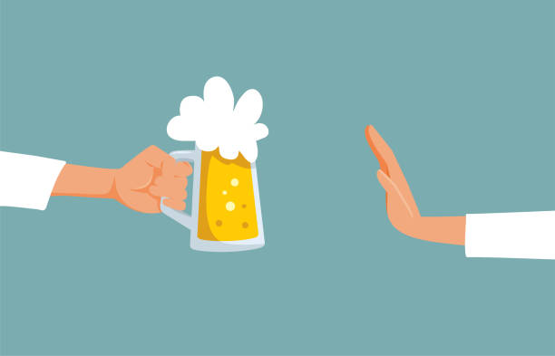 ilustrações, clipart, desenhos animados e ícones de pessoa se recuperando do vício recusando ilustração do vetor de bebida alcoólica - peer pressure