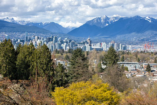 Vancouver city view from Queen Elizabeth Park in Spring time, Canada