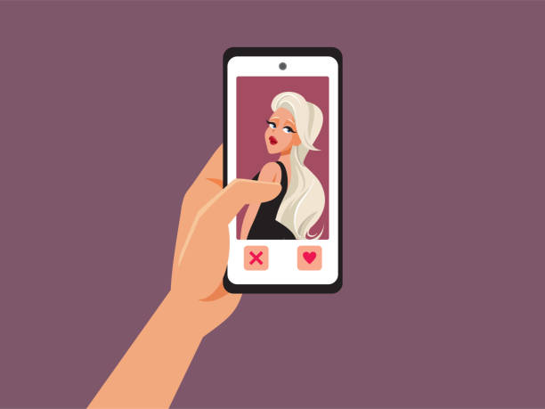 mann mit dating app service vektor cartoon illustration - sinnlichkeit fotos stock-grafiken, -clipart, -cartoons und -symbole