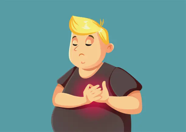 Vector illustration of Overweight Adult Man Feeling Chest Pains Vector Illustration