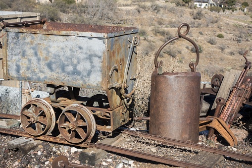 Vintage Old Rusted Mining Cart Equipment in Jerome Arizona