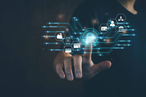 istock Cyber ​​security concept. business man touching lock icon on virtual screen, protect personal data, protect financial transactions, cyber security, internet secure, future metaverse, work from home 1391883596