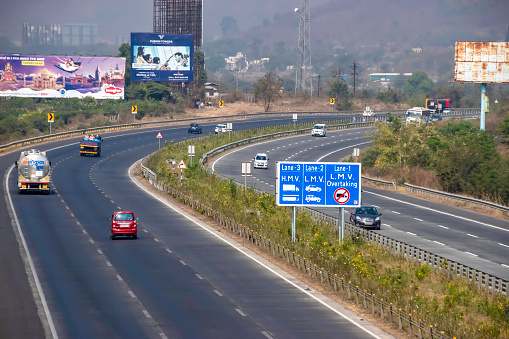The Mumbai Pune Expressway near Pune India. The Expressway is officially called the Yashvantrao Chavan Expressway.