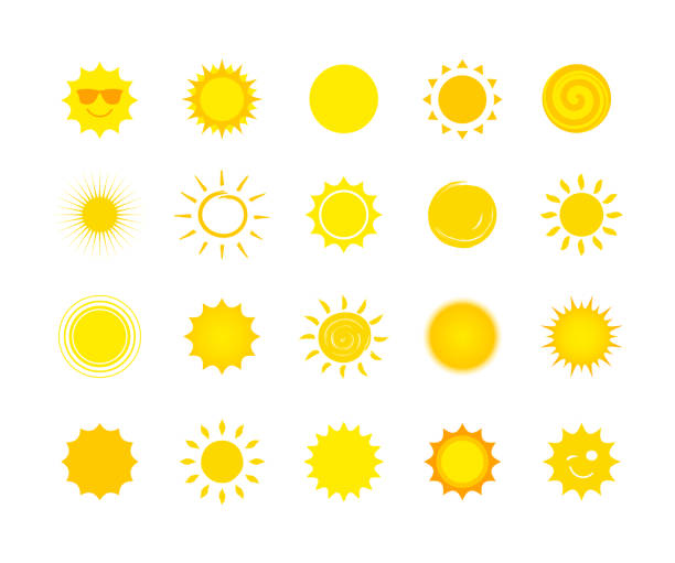 ilustrações, clipart, desenhos animados e ícones de sun_collection_01 - sun sunlight symbol sphere