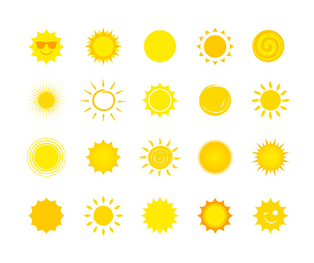 Vector set of twenty sun icons. Carefully layered and grouped for easy editing.