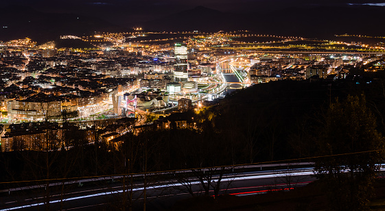 City of Bilbao, Spain at night illuminated