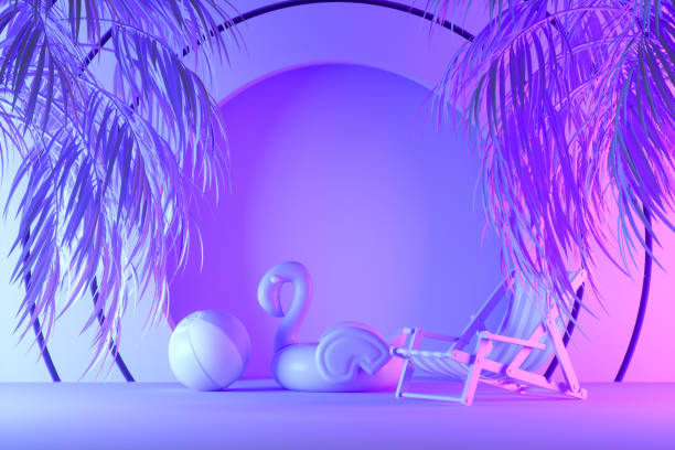 istock Summer holiday travel background neon lighting palm trees 1391891654