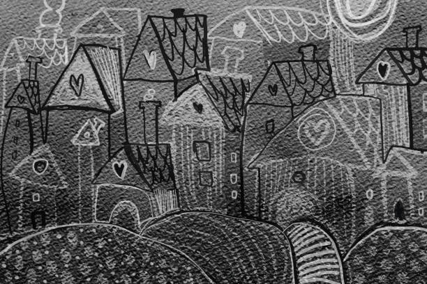 A distant memory of my hometown Digitally illustrated black and white city as a memory of a person hometown stock illustrations