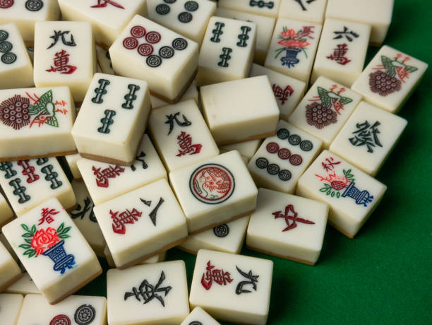 istock The mahjong on table ancient asian board game close up image 1391892676