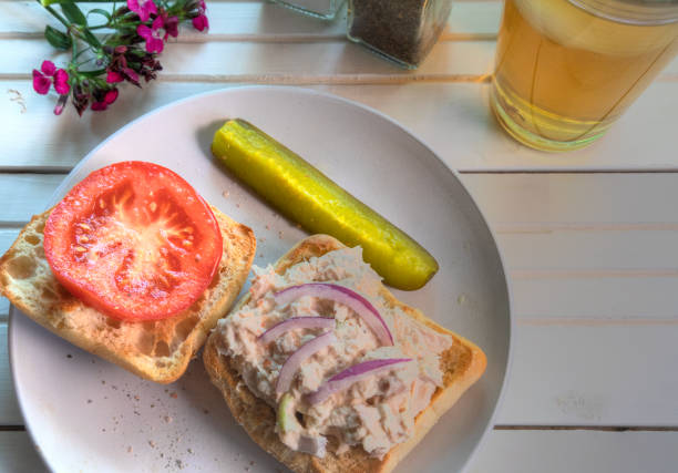 Top view of Tuna Fish on ciabatta sandwhich