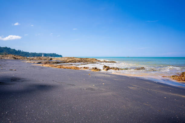 black sand beach on Nang Thong Beach in Khaolak black sand beach on Nang Thong Beach in Khaolak,Thailand phang nga province stock pictures, royalty-free photos & images