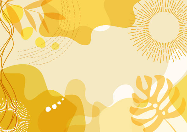 абстрактный просто фон с естественными линейными искусствами - летняя тема - - жёлтый иллюстрации stock illustrations