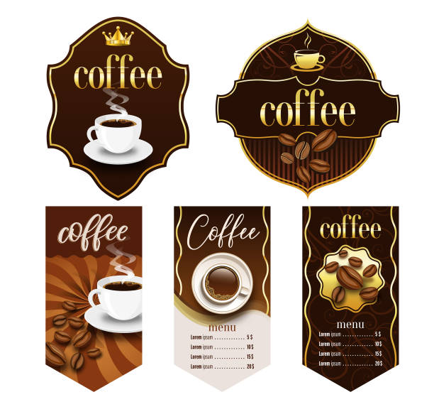 kaffeeplakat internet und social media promotion vorlage. werbung, werbebanner, produktmarketing - coffee labels stock-grafiken, -clipart, -cartoons und -symbole