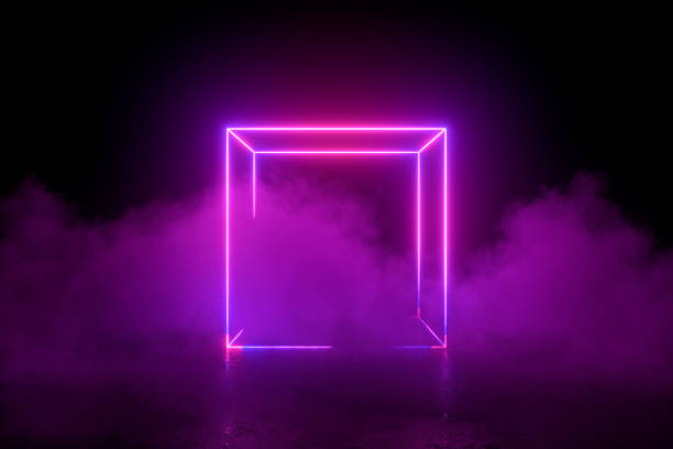 istock Ultraviolet neon lights cosmic landscape glowing led lighting with smoke 3d abstract background 1391909221
