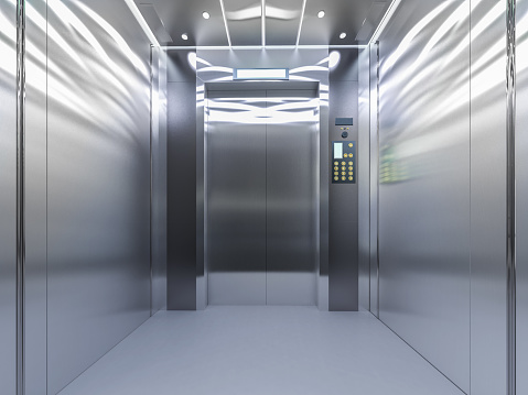 3d rendering metallic elevator or passenger lift door open