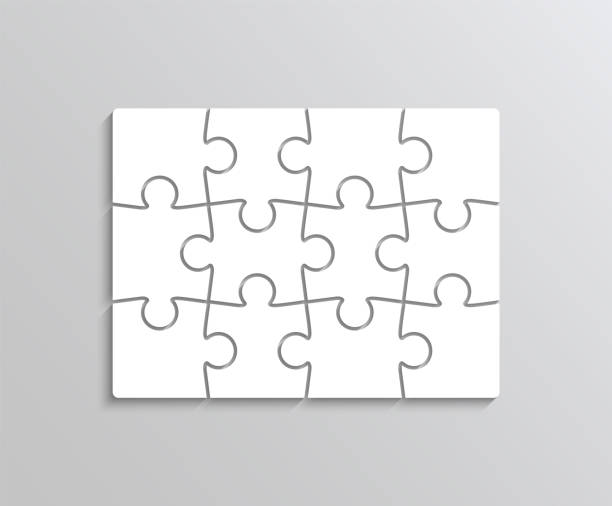 сетка головоломок. пазл из 12 штук. векторная иллюстрация. - jigsaw puzzle stock illustrations