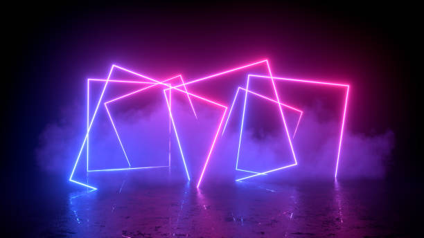 istock Ultraviolet neon lights cosmic landscape glowing led lighting with smoke 3d abstract background 1391909407
