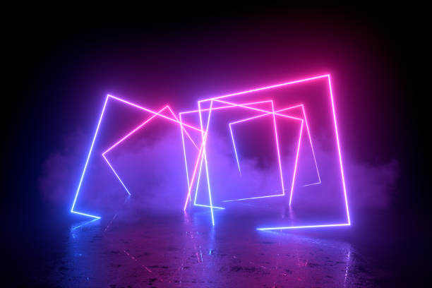 istock Ultraviolet neon lights cosmic landscape glowing led lighting with smoke 3d abstract background 1391909556