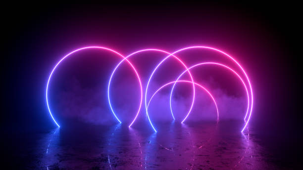 istock Ultraviolet neon lights cosmic landscape glowing led lighting with smoke 3d abstract background 1391909814