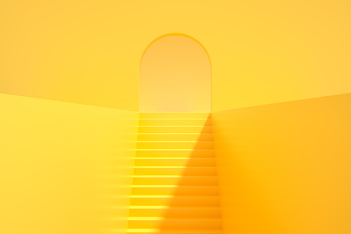 Ladder of success concept yellow background, 3d render.