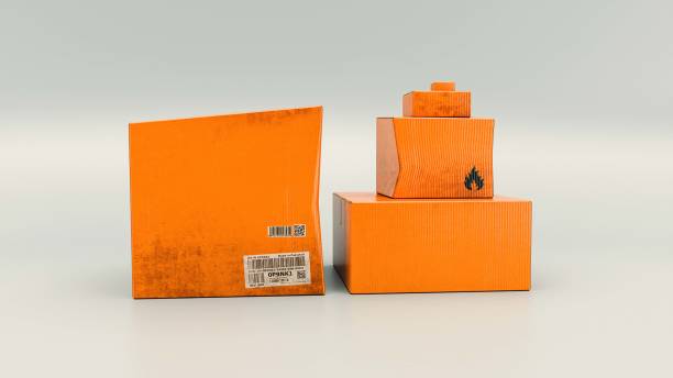 3d renderizar pilhas de caixas de papelão isoladas em fundo branco - warehouse corrugated two dimensional shape distribution warehouse - fotografias e filmes do acervo