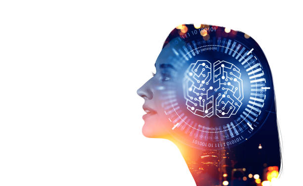 istock Woman profile and brain icon and binary with circuit. Copy space 1391912234