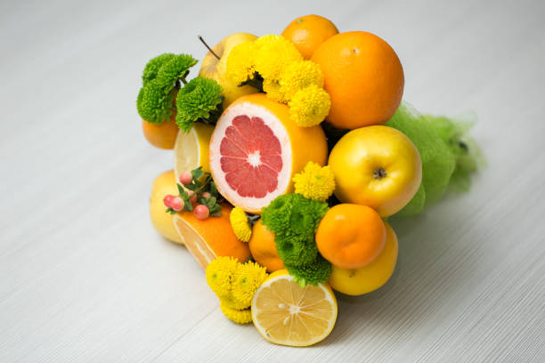 the original unusual edible bouquet of vegetables and fruits. - vegitables imagens e fotografias de stock