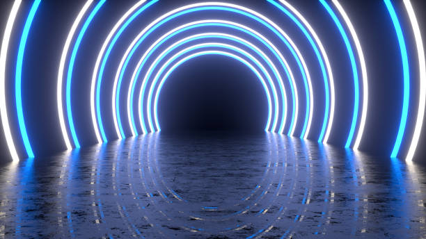 istock Ultraviolet neon laser glowing light tunnel abstract 3d background 1391913907