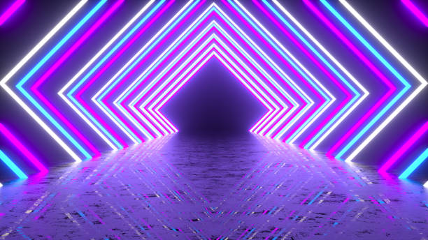 istock Ultraviolet neon laser glowing light tunnel abstract 3d background 1391913951