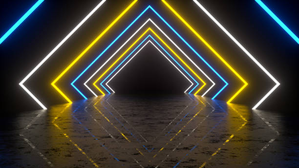 istock Ultraviolet neon laser glowing light tunnel abstract 3d background 1391914030
