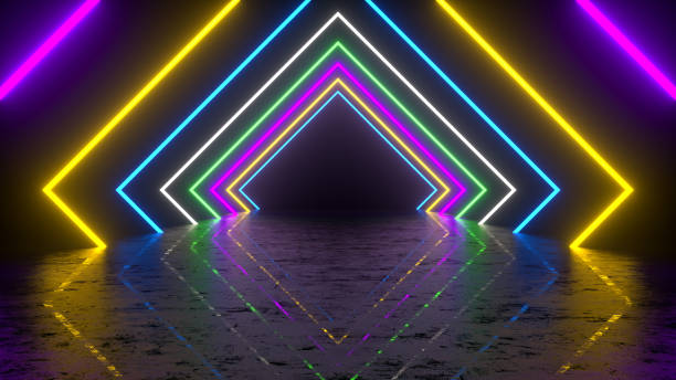 istock Ultraviolet neon laser glowing multi colored light tunnel abstract 3d background 1391914835