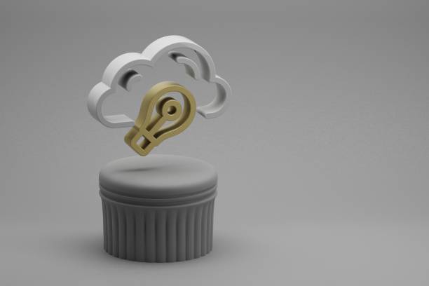 istock Beautiful abstract illustrations Cloud Idea Bulb  symbol icons on a column stand and wonderful background. 3d rendering illustration. Background pattern for design. Web Hosting 1391914892