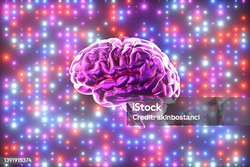 istock Brain artificial intelligence concept neon spot lighting background 1391915374