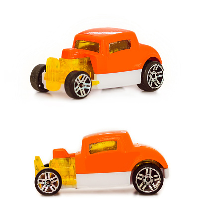 toy retro dragster car, set on white