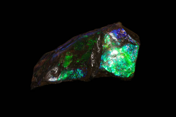 istock Macro of mineral stone ammolite on black background 1391919775