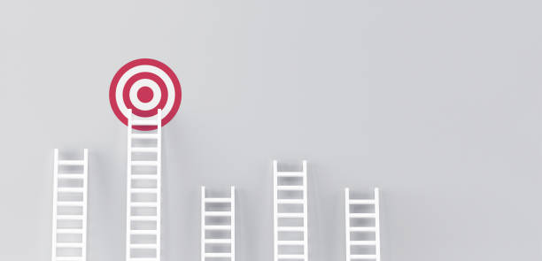 istock Ladder achievement on white wall background. success concept. 1391919975