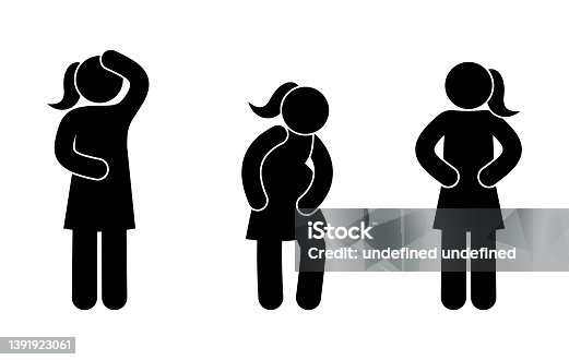 istock a woman has a stomachache, a pregnant woman icon, pain illustration, a set of human silhouettes, a symptom of diseases 1391923061