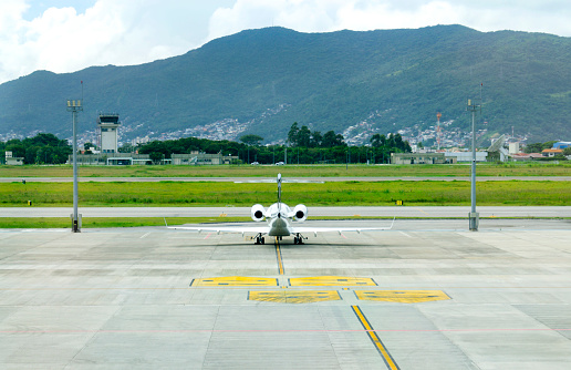 Bombardier Challenger 300 Airplane. Back view. Florianópolis, State of Santa Catarina, Brazill. April 10, 2022.